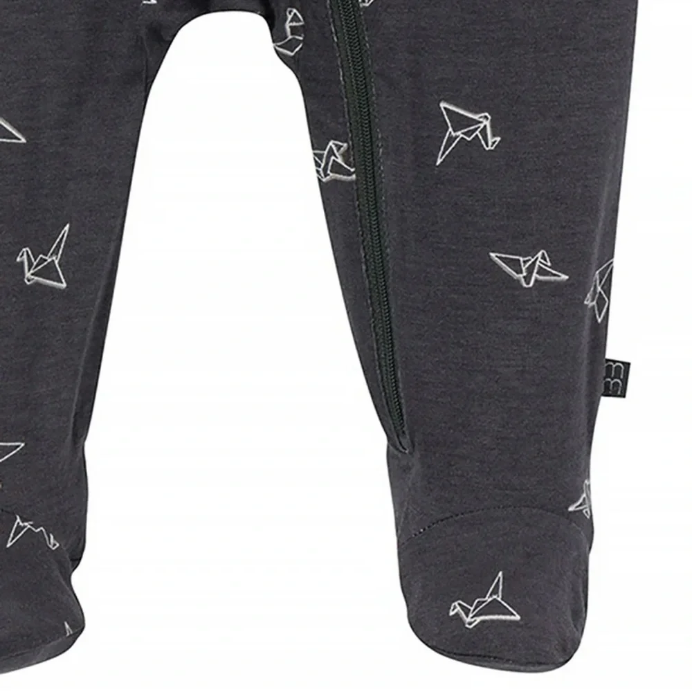 Cozy Charcoal Baby Footie with Origami Design